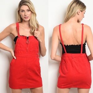 Red overall dress